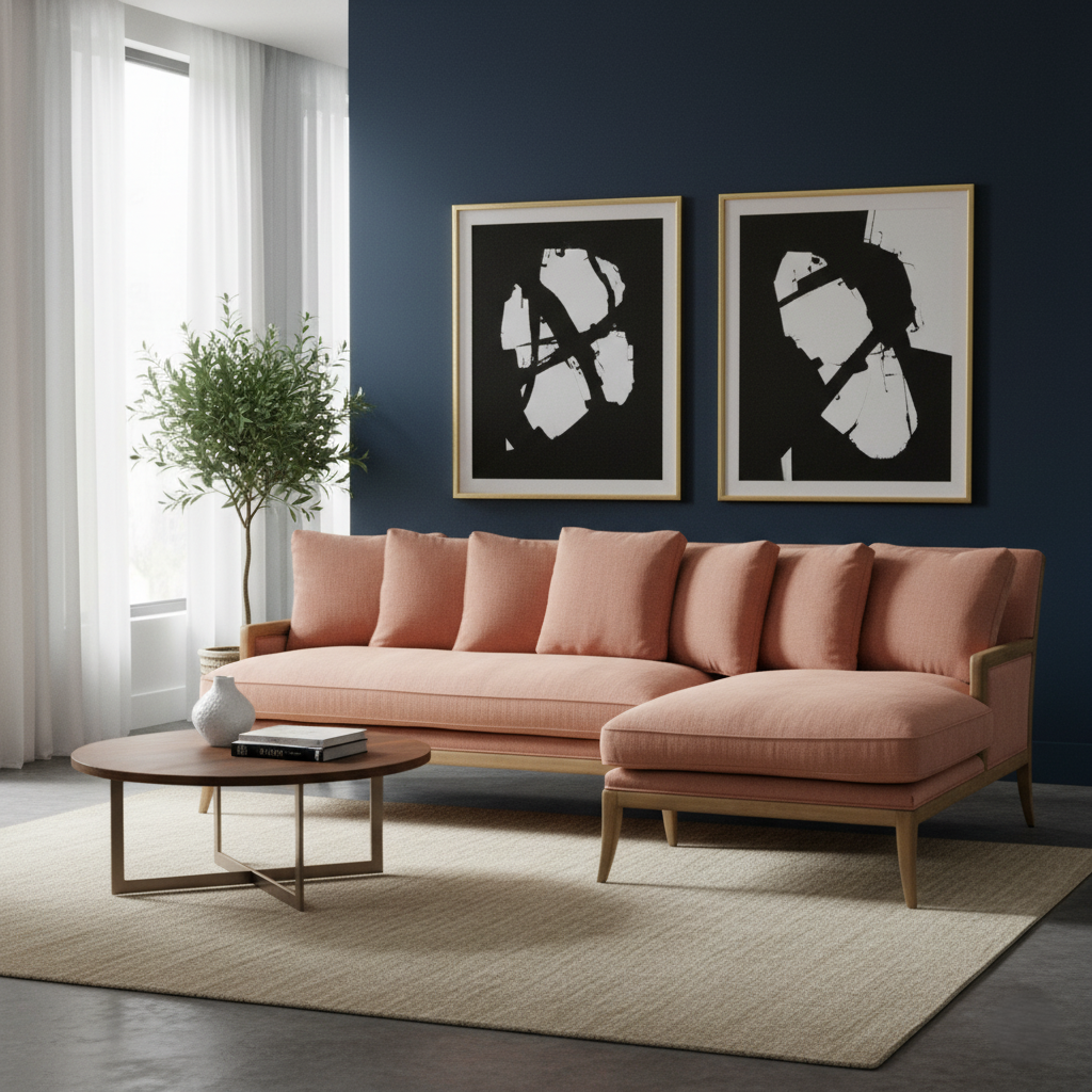 घर के फर्नीचर के लिए एल आकार का सोफा, हस्तनिर्मित सागौन की लकड़ी के फ्रेम के साथ और लिविंग रूम के लिए आधुनिक सेक्शनल सोफा से प्रीमियम