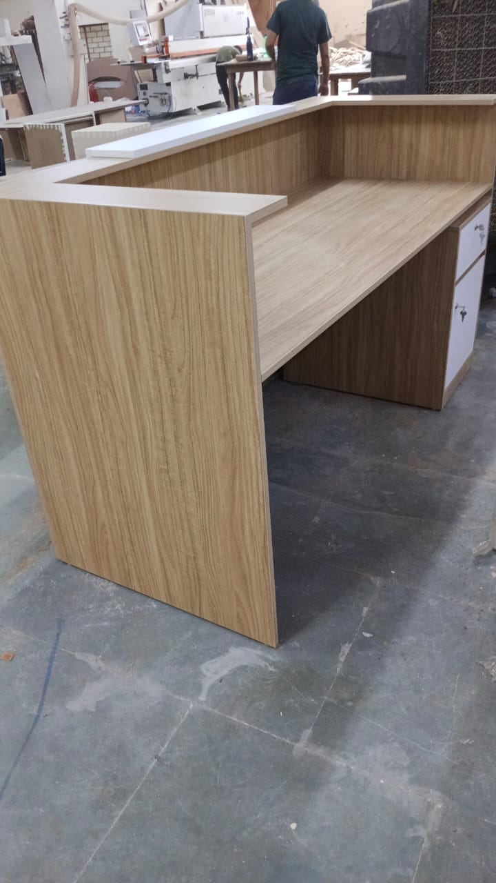 Reception Table Made In Particle Board with Double Counter Includes Wire Manager - Brown & White