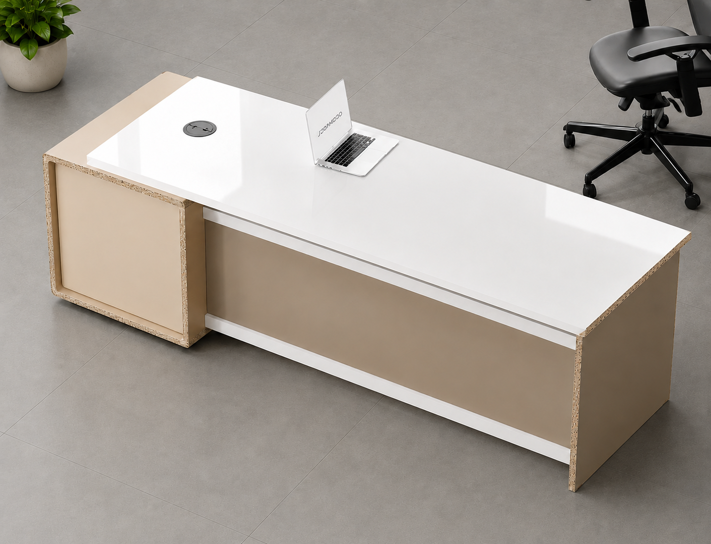 Modern Executive Office Desk with Side Storage Cabinet, Premium Manager Table in Particle Board & MDF with PU Finish for Workspace