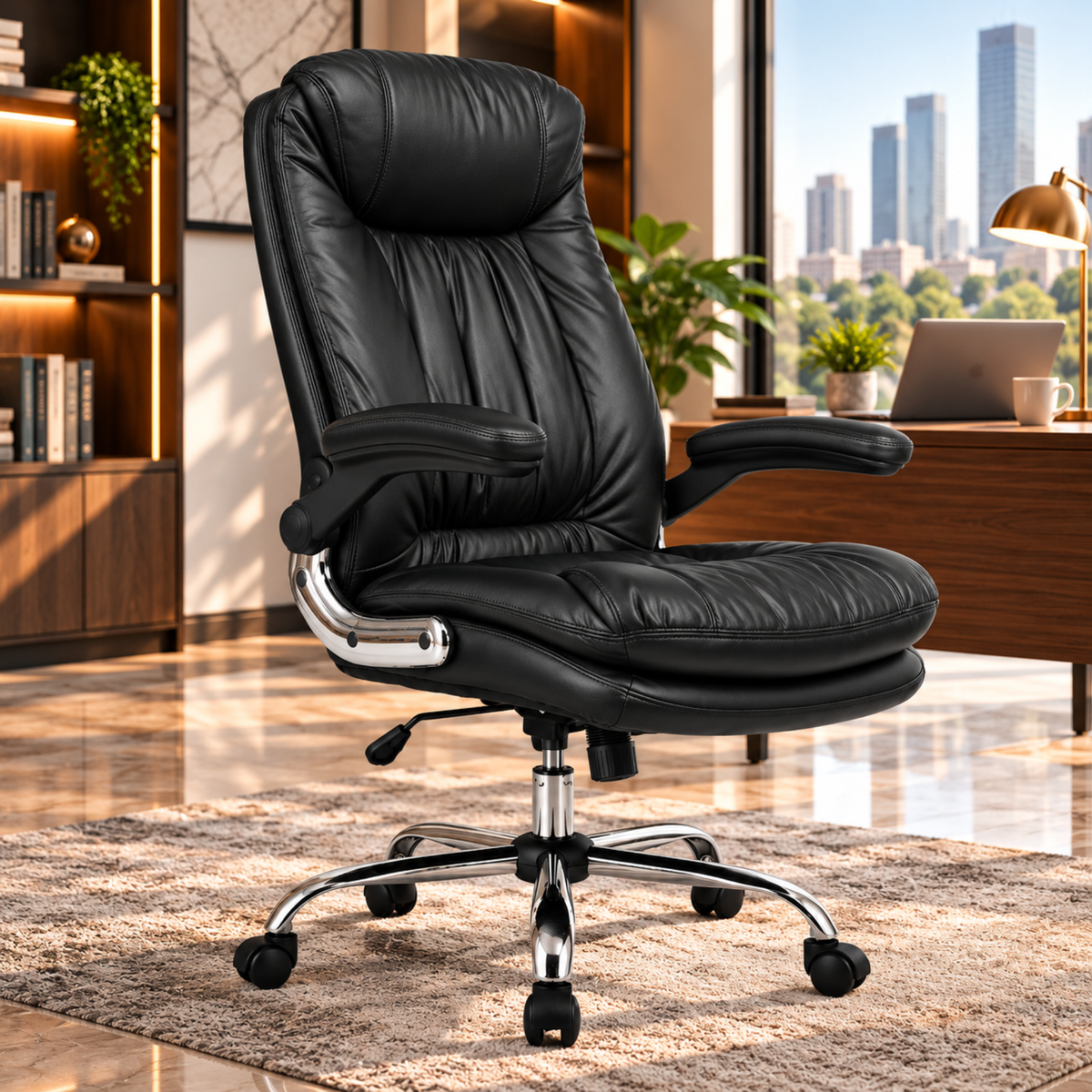 Comfortable Director and Executive Office Chair with Adjustable Armrest, High Back Leatherette | Revolving Chair | Premium and Soft Padded