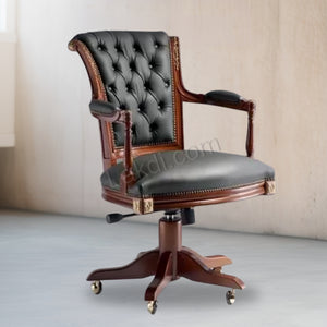 Director Arm chair Black Leatherette Wooden Frame and Base with Wheelable