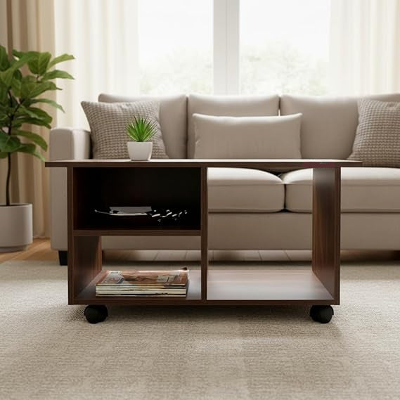 Center Table with Wooden Top Blending Industrial Strength and Modern Elegance Together