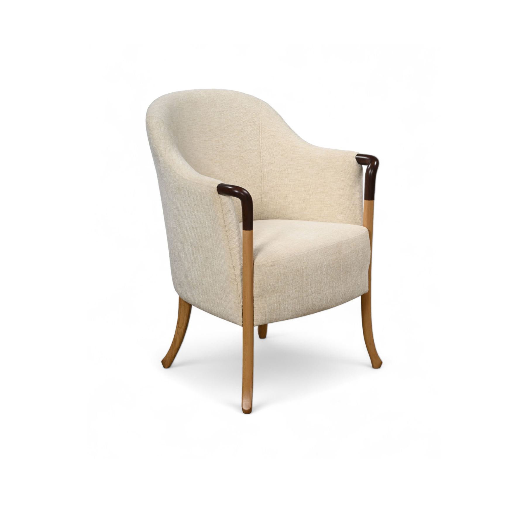 लिविंग रूम या बेडरूम के लिए कपड़े में असबाबवाला लाउंज लकड़ी की कुर्सी और आधुनिक और टिकाऊ आर्म चेयर - ऑफ व्हाइट