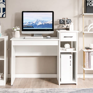 Office Computer Table Made In Particle Board with Drawer and Cpu Space, Shelf Case - White Color