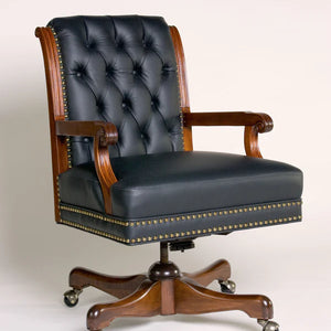Luxury Office Director Chair Tufted Design Made in Solid wood with Leatherette and High Density Foam - Armrest and Swivel Base and Polish