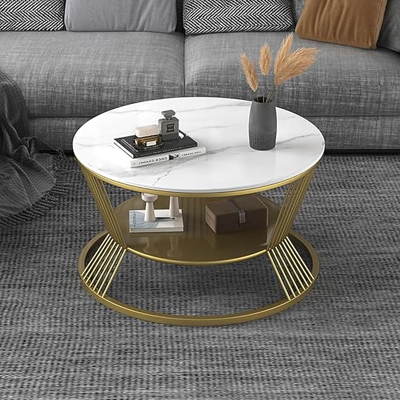Center Table with Round Wooden Top and Metal Legs, Ideal for Compact Luxury Living Room Decor