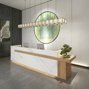 Reception Table for Office Luxury Modern Round Custom Counter Stylish Design Made in MDF with Marble Pattern and drawer Keyboard tray and CPU Space and Storage - White Color