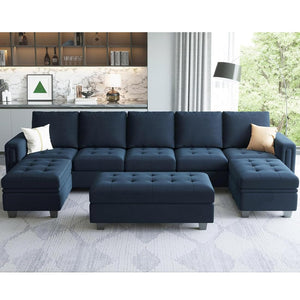 9 Seater U Shape Sofa For Home Furniture, Upholstery Fabric Modern And Durable Design For Living Room and Office- Blue
