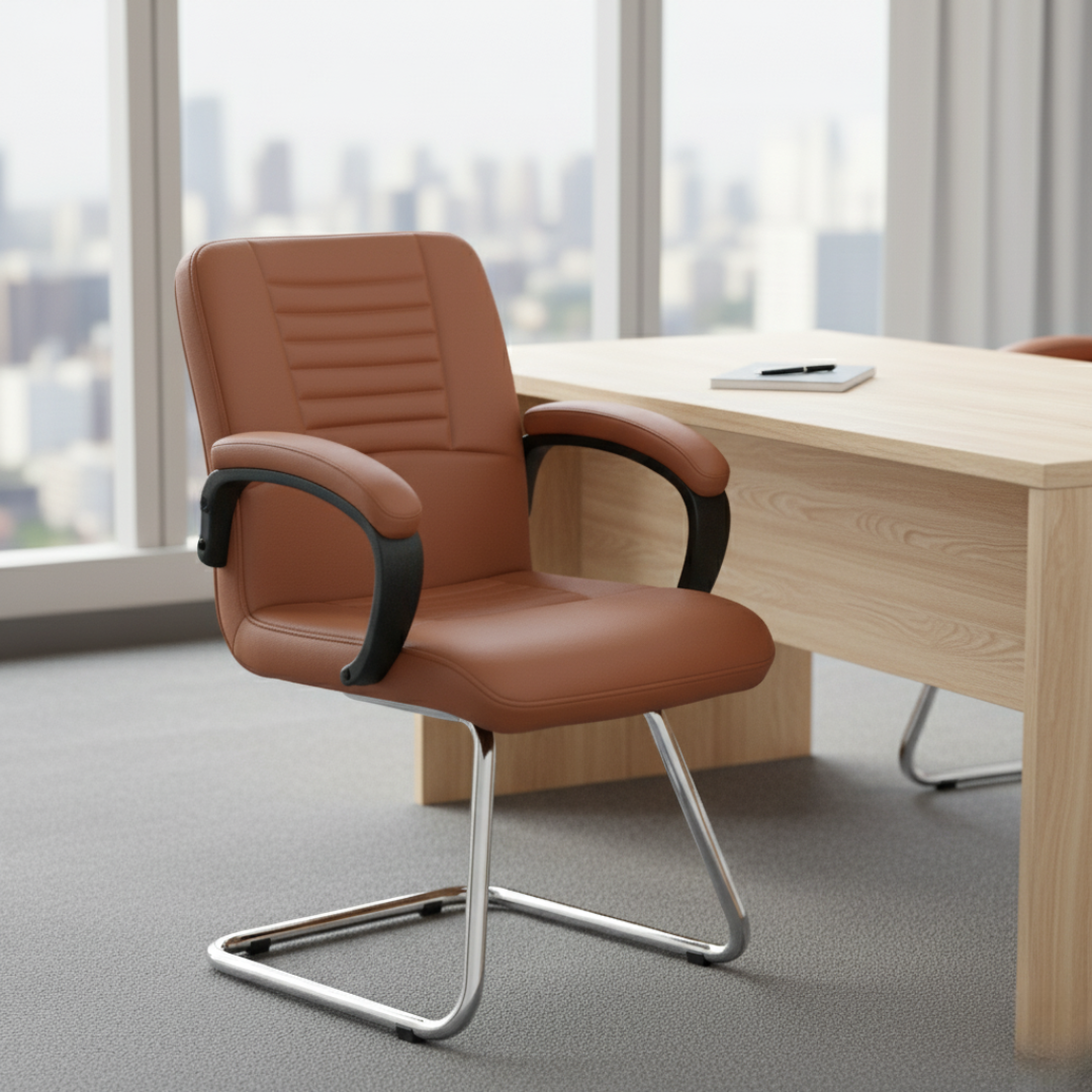 Leatherette Finish Guest Chair – Strong Metal Support for Long-Lasting Use  Workplace Leatherette Chair – Padded Comfort with Executive Appeal