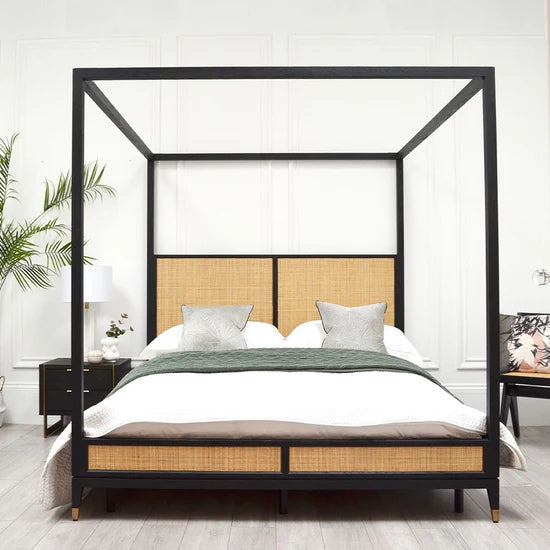 Poster Bed – Handcrafted Canopy Design, Natural Finish, Available in King & Queen Sizes