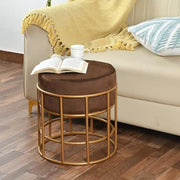 फ़ैब्रिक अपहोल्स्ट्री और मेटल बेस पाउफ़