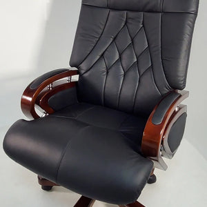 Director Chair for office Premium Leatherette with Wooden and Adjustable Height & Wooden Base and Wooden Polish - Black