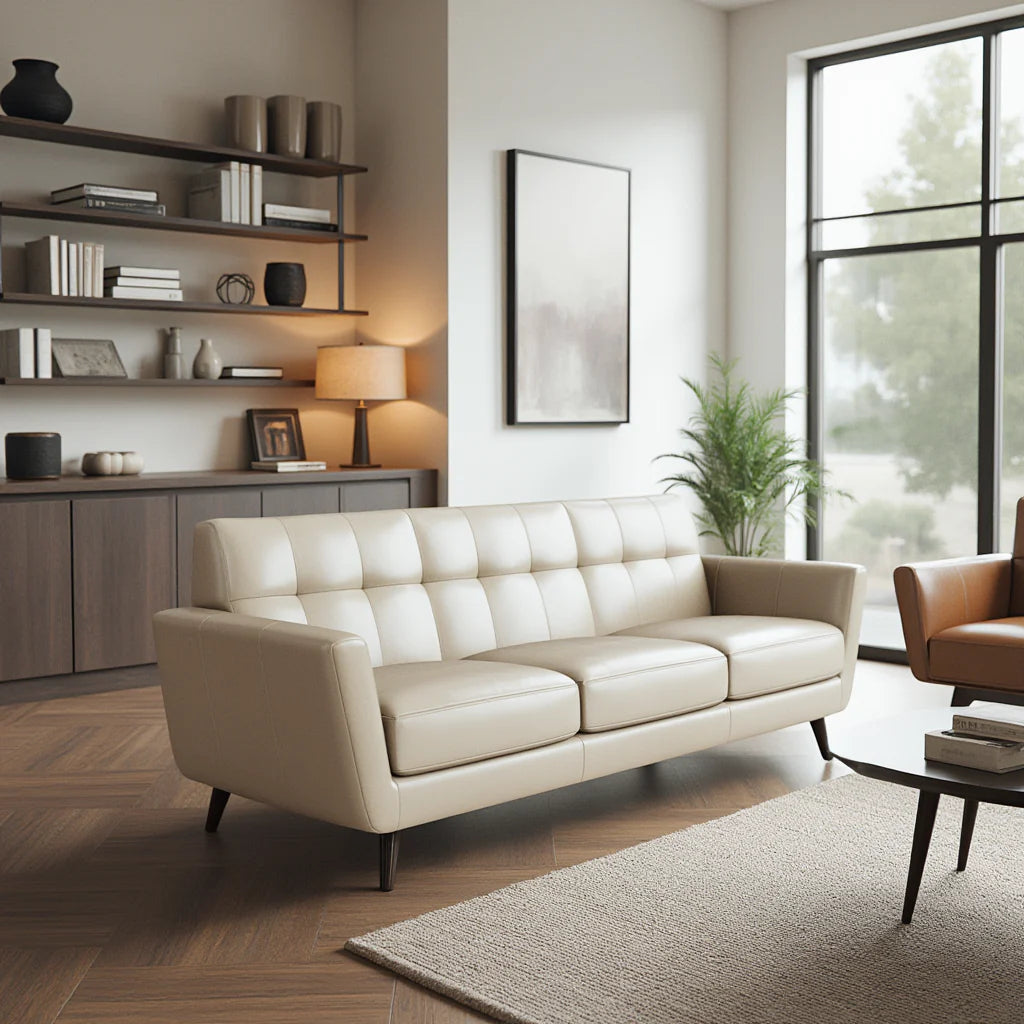 3 Seater Sofa For Home Furniture, Upholstery Pu Upholstery Premium and Durable Design For Living Room and Office- Beige