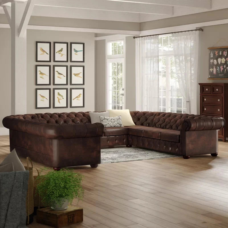 U Shape Sofa Pu Leatherette Upholstery Modern And Durable Design For Living Room -Brown