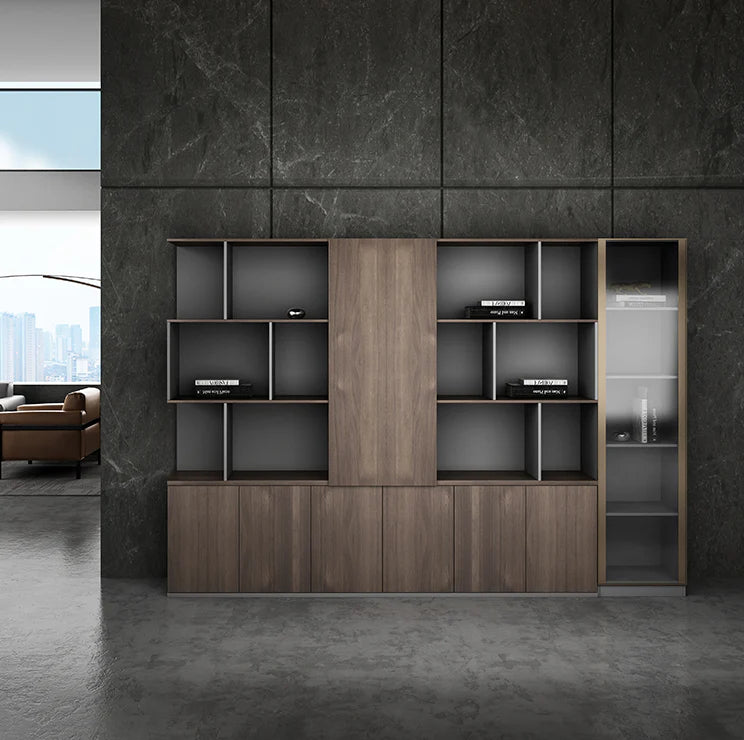 Wooden Office Storage Cabinet with Multiple Storage Shelves, Lockable Doors, and Stylish Finish