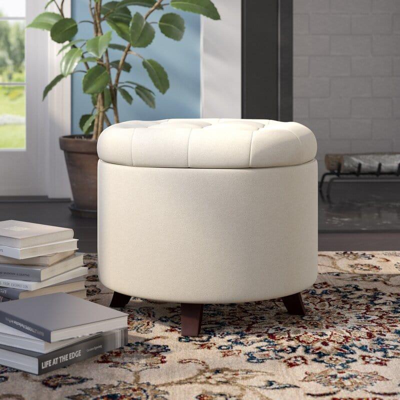 Ottoman For Home Furniture Upholstery Velvet Comfortable Seating With Round Storage Multi-Functional for Living Room -Cream
