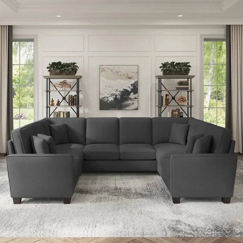 U Shape Sofa For Home Furniture, Upholstery Pu Leatherette Luxury And Durable Design For Living Room -Dark Grey