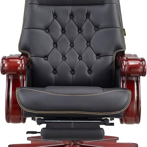 High Back Director Chair for office Made in Solid wood with Leatherette Upholstery & Recliner and Foot rest with Wheelbase & Revolving Chair