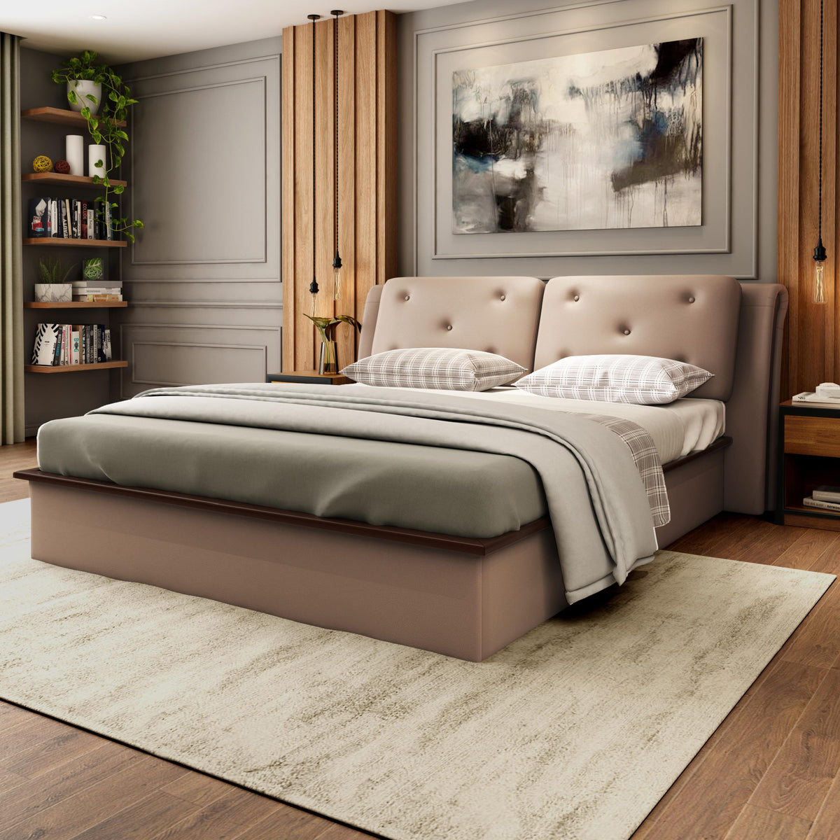 Queen & King Size Fully Upholstered Bed Made in Plyboard with Leatherette and Hydraulic Storage for Luxury & Comfort  Durable Bed