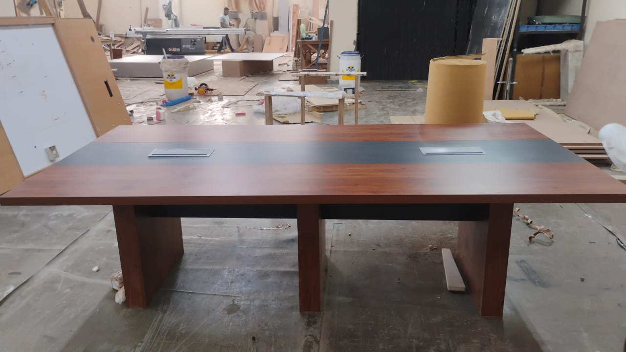 Meeting Table for Office Furniture Desk Premium Quality & Luxury Modern Design Made in Particle Board/ MDF/Plywood with 2 Wire Manager Conference Tables - Brown Color