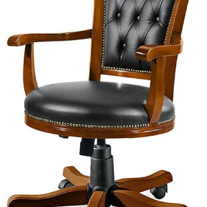 Luxury Office Director Chair Tufted Design Made in Solid wood with Leatherette and High Density Foam & Handcrafted wooden Wheelbase and wooden Polish