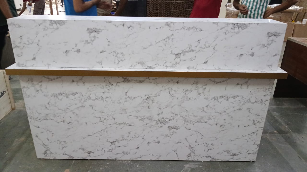 Reception Table for Office Luxury Modern Counter Stylish Design Made in MDF with Keyboard Tray And Drawers & Ample Storage CPU Space - White Color