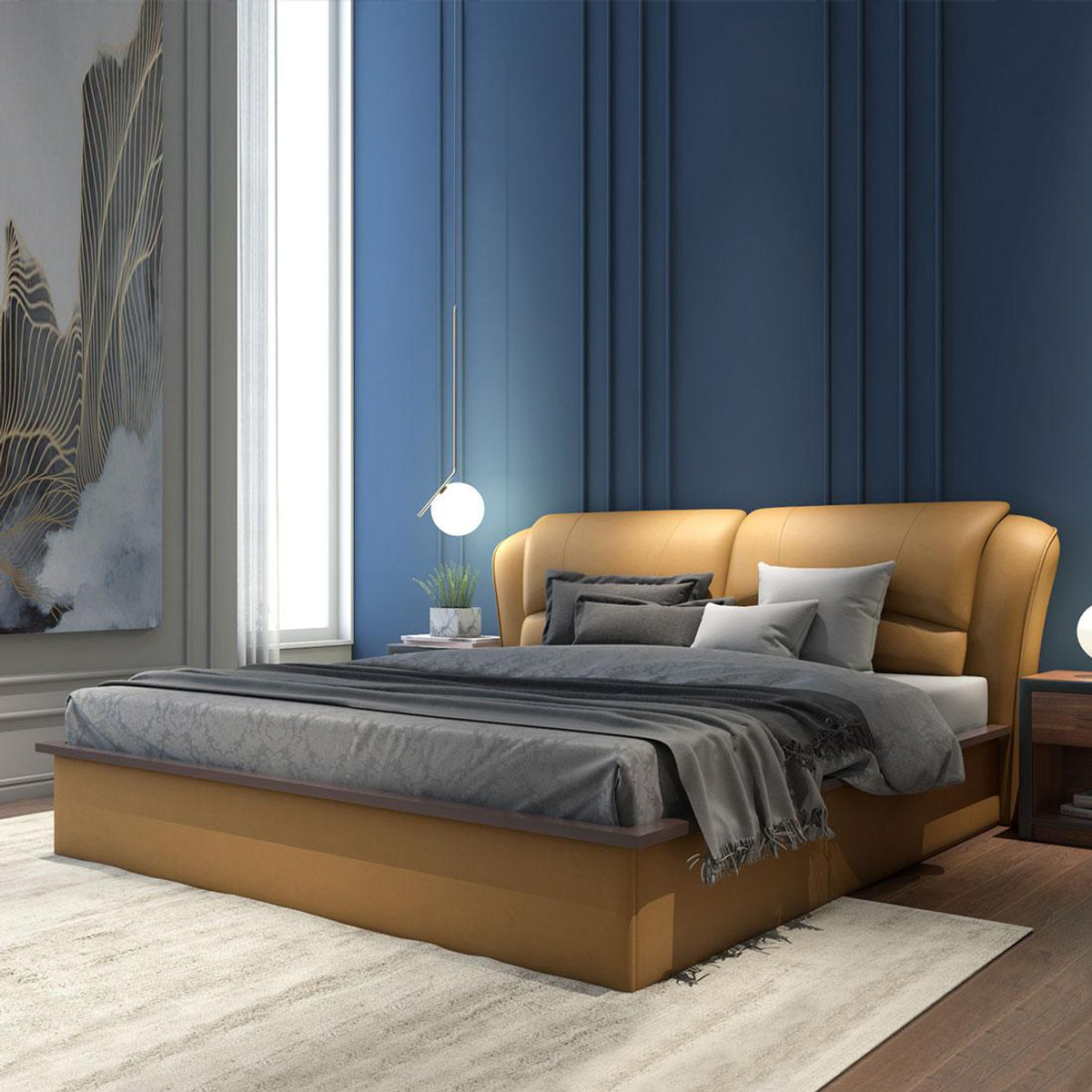 Luxury King Size Wooden Bed Fully Upholstered Modern Design Made in  Plyboard with Premium Leatherette Fabric for Elegance, Comfort & Durability