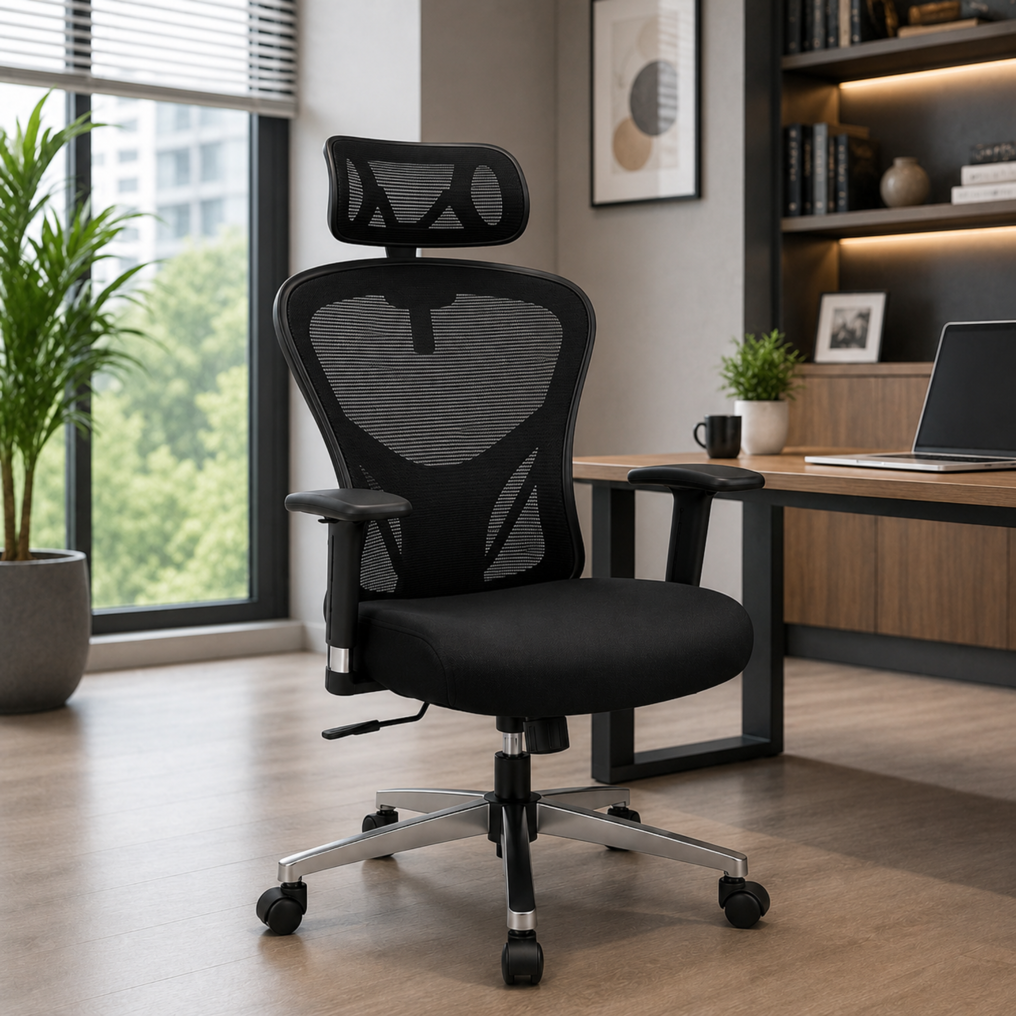 Ergonomic Executive High Back Mesh Office Chair with Headrest, Lumbar Support, Adjustable Height, Swivel Base and Chrome Legs for Office