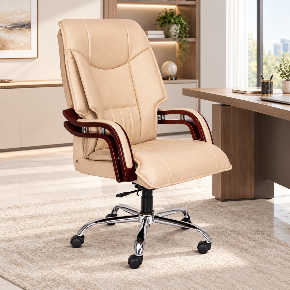 High Back Office Chair Leatherette Base