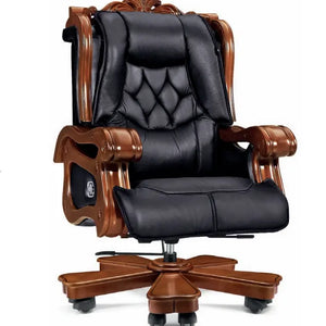 Director Chair for office Royal Design Made in Solid wood with Handcrafted & Leatherette & Recliner & Height Adjustable and Revolving Chair