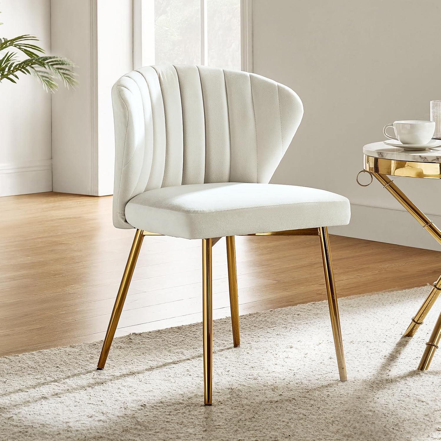 Modern White Velvet Dining Chairs with Gold Legs - Elegant & Comfortable Home Furniture