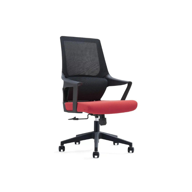 Executive Ergonomic Mesh Office Chair with Stylish Red Fabric Seat - Perfect for Home & Office