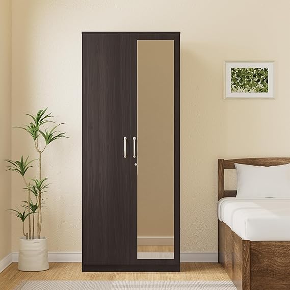 Wardrobe for Compact Bedroom Modern 2-Door and Premium Design, Elegant Finish With Mirror.