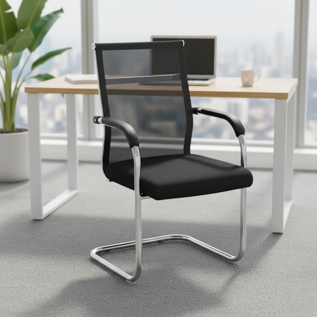 Ergonomic Office Visitor Chair with Breathable Mesh Backrest, Cushioned Seat, and Heavy-Duty Metal Base – Perfect for Reception Areas, Conference Rooms, and Workspaces