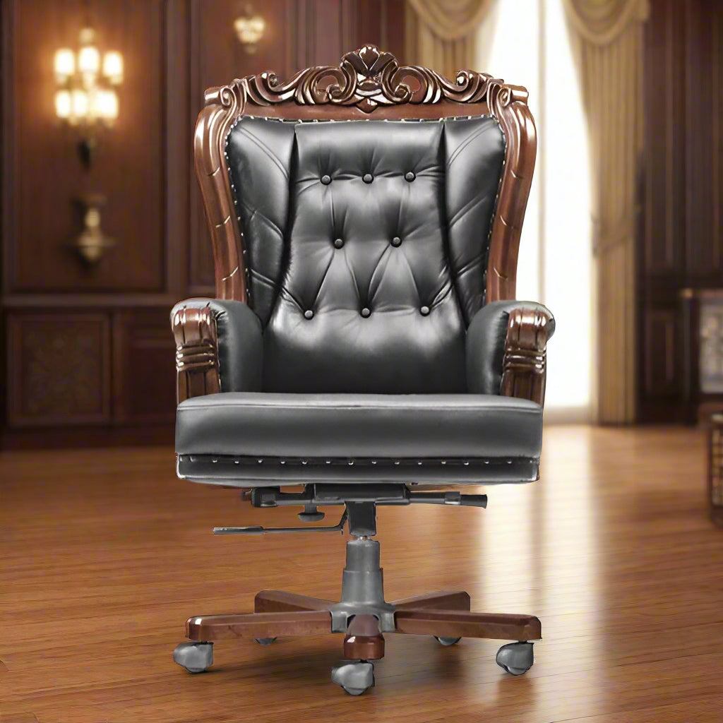 Boss & Director Chair Luxury High-Back Leatherette Office Chair with Swivel, Adjustable Height, Fixed Armrests, and Wooden Base - 111011286