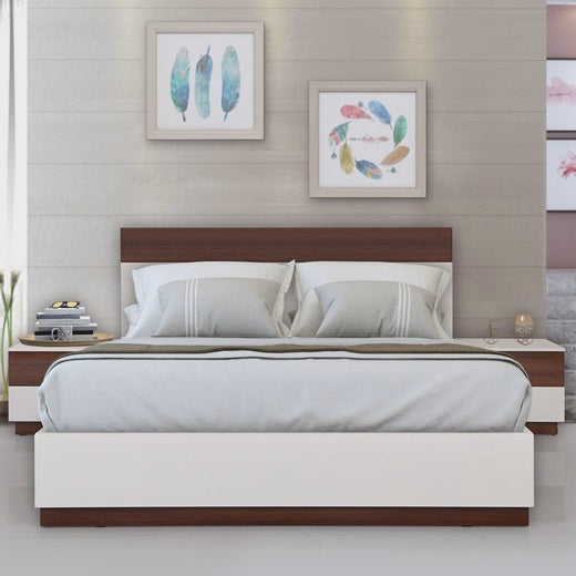 White and Brown King Size Bed with Large Storage Place