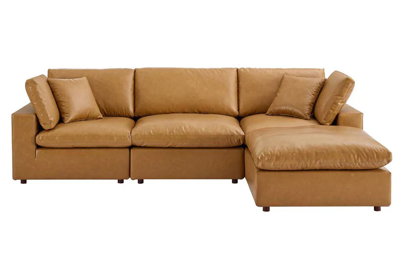 L Shape Spacious sofa Modern Design Premium Quality and Leatherette fabric Durable & Comfortable Padded Perfect for living Room -Brown