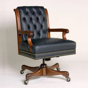 Luxury Office Director Chair Tufted Design Made in Solid wood with Leatherette and High Density Foam - Armrest and Swivel Base and Polish