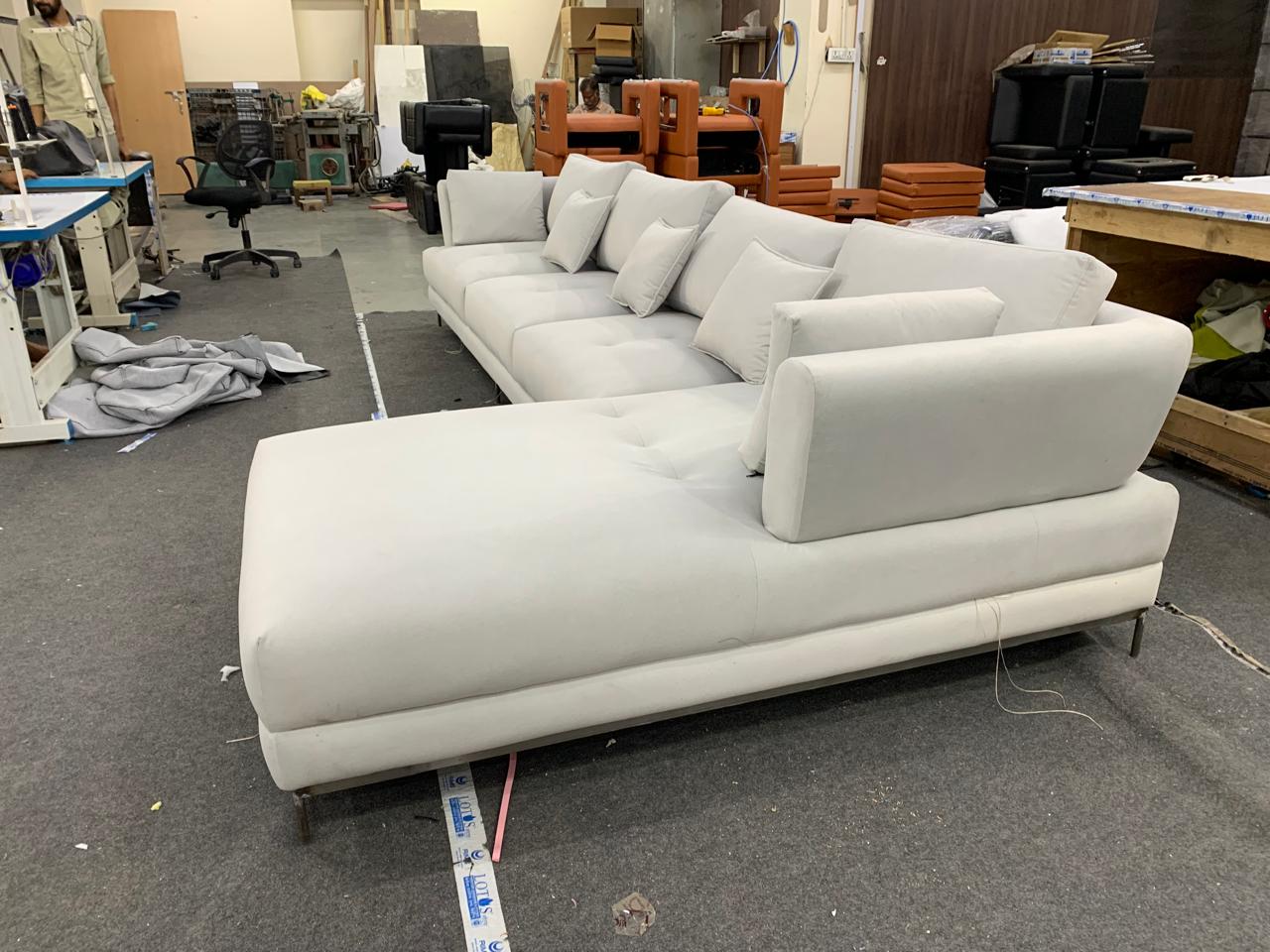 Home and Living Room Luxury Design 3 Seater Sofa made wooden and Upholstery & Metal Legs Base Modern Look in Home Grey