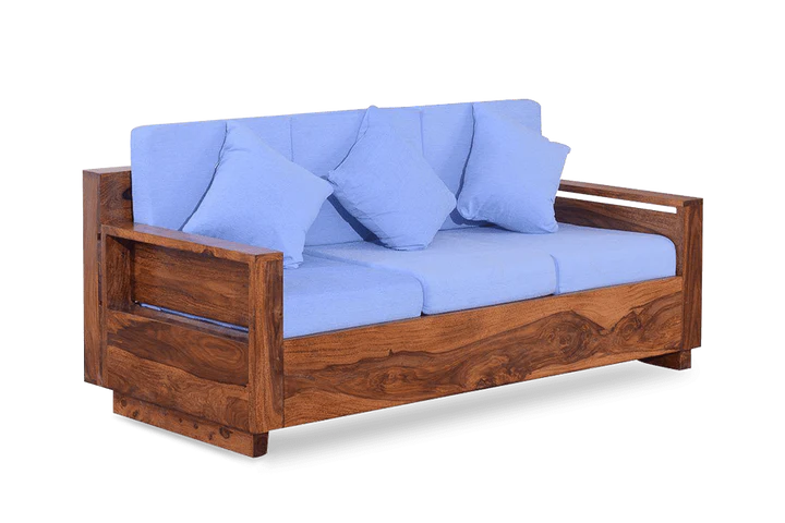 3 Seater Wooden Sofa For Home Furniture Premium Upholstery Modern and Durable Design for Living Room and Office - Blue