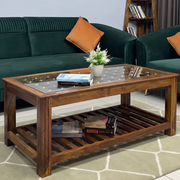 Center Table Featuring Sleek Glass Top and Solid Base for Contemporary Home and Hotel Interiors