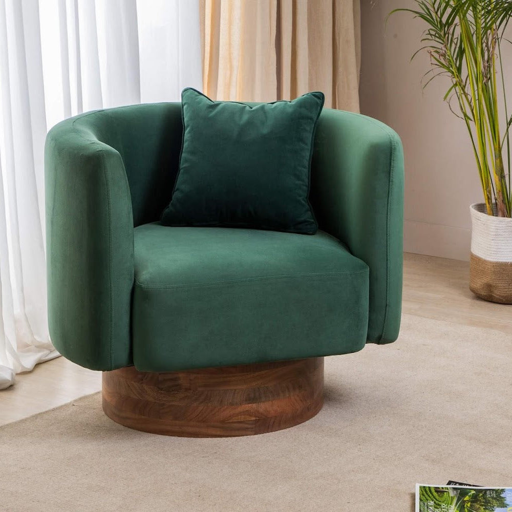 लाउंज सोफा घुमावदार बैकरेस्ट आधुनिक और टिकाऊ आर्म चेयर लिविंग रूम या बेडरूम के लिए मखमल में असबाबवाला - हरा