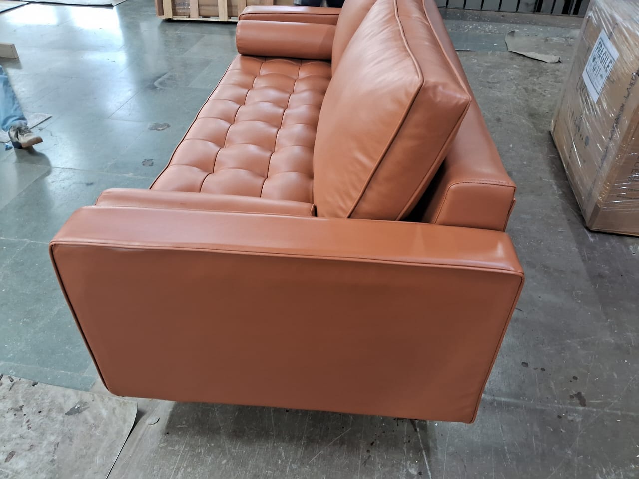 3 Seater Leatherette Sofa Metal Legs Base Cushioned
