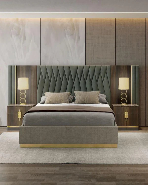 Queen Size Bed with Soft Upholstered Wooden frame, and elegant design—perfectly with lasting bedroom comfort