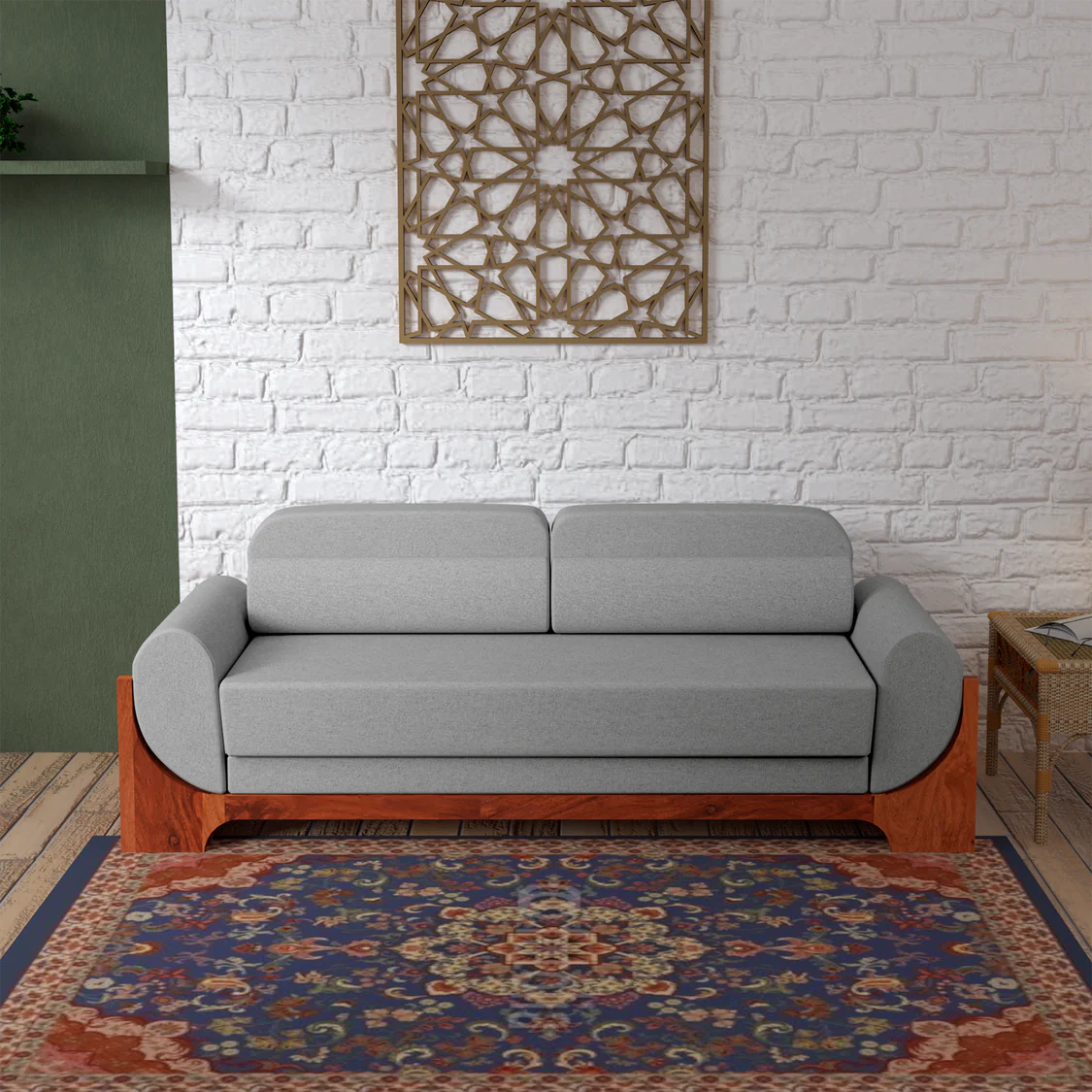 3 Seater Wooden & Sofa For Home Furniture, Upholstery Fabric Premium and Durable Design For Living Room and Office- Grey