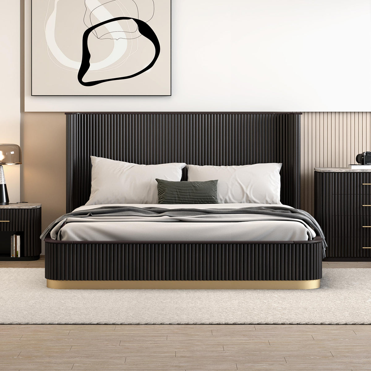 Queen & King Size Wingback Bed For Home Furniture Made in MDF with Polish and Storage for Luxury Modern Durable Quality