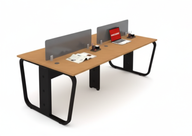 Modern 4-Person Office Workstation Desk with Contemporary for Professional Work| Metal Frame Desk