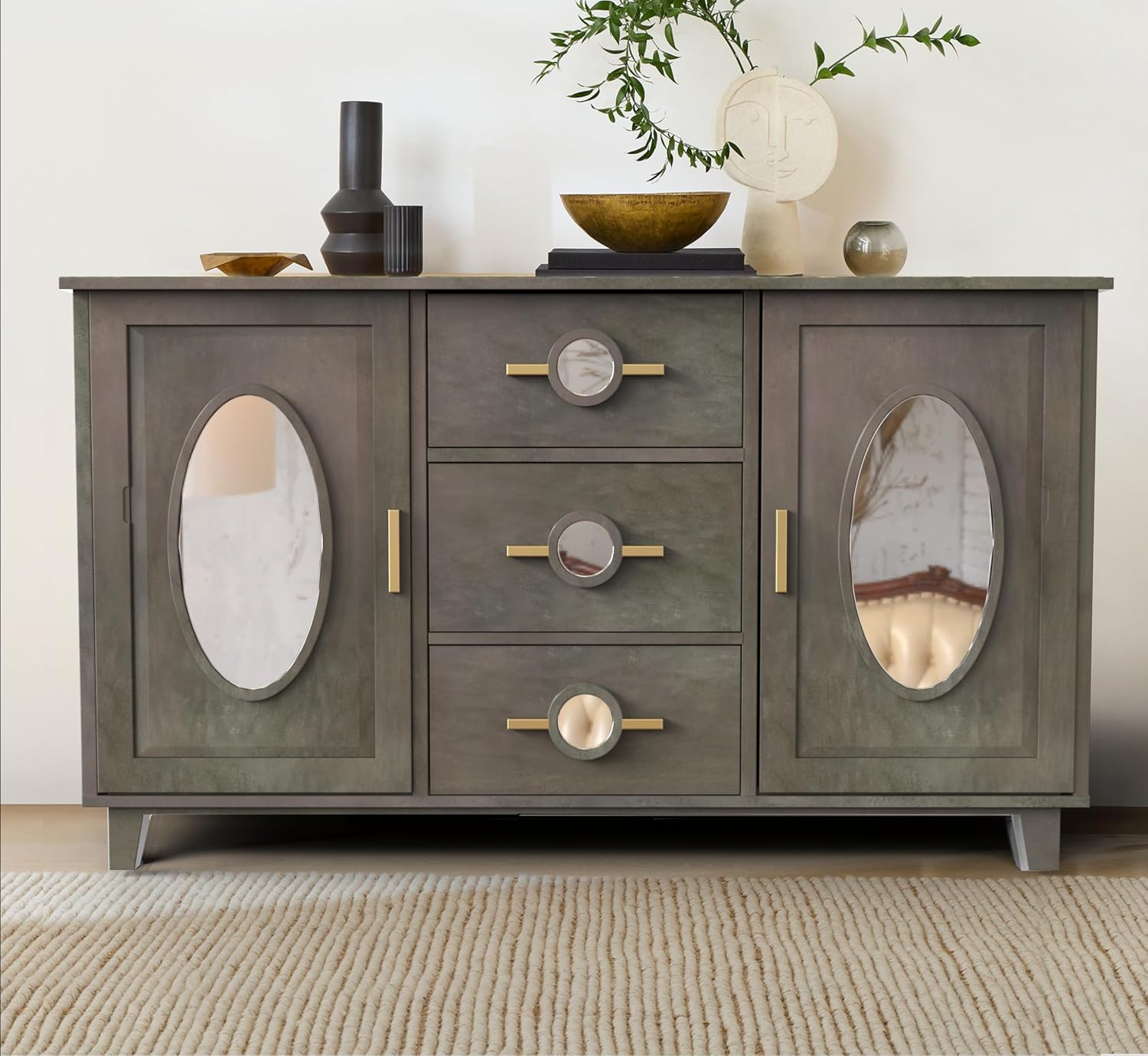 Modern Wooden Storage Cabinet with Spacious Multipurpose Storage Cabinet and Shelves, Soft-Close Doors.
