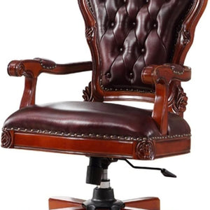 Director Chair for Royal Office Furniture Luxury Premium Leatherette with Hand-carving Wooden and Adjustable Height & Wooden Base and Wooden Polish - Brown