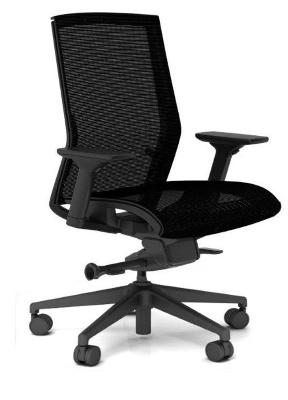Mesh & Executive Task Chair Conference Chair with Synchro-Tilt Recline, Sliding Seat, Adjustable Arms, 300 lb. Capacity, Black Frame, Premium Design - Black